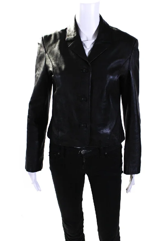 Versace Jeans Couture Womens Three Button Leather Jacket Black Faux Fur Jacket Real Fur Jacket Shearling Jacket