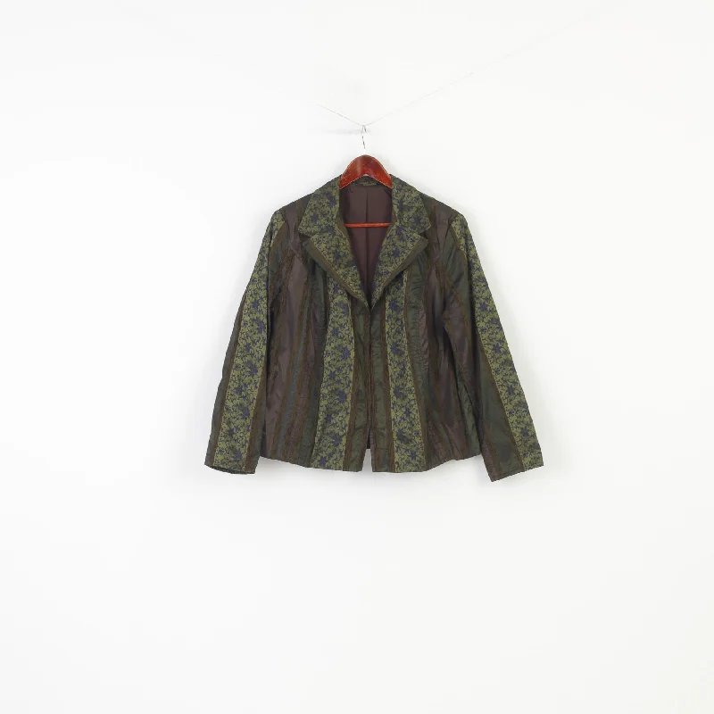 Vintage Woman XL Blazer Green Shiny Flower Print Snap Bottoms Single Breasted  Striped Shoulder Pads Elegant Jacket Nylon Jacket Polyester Jacket Spandex Jacket