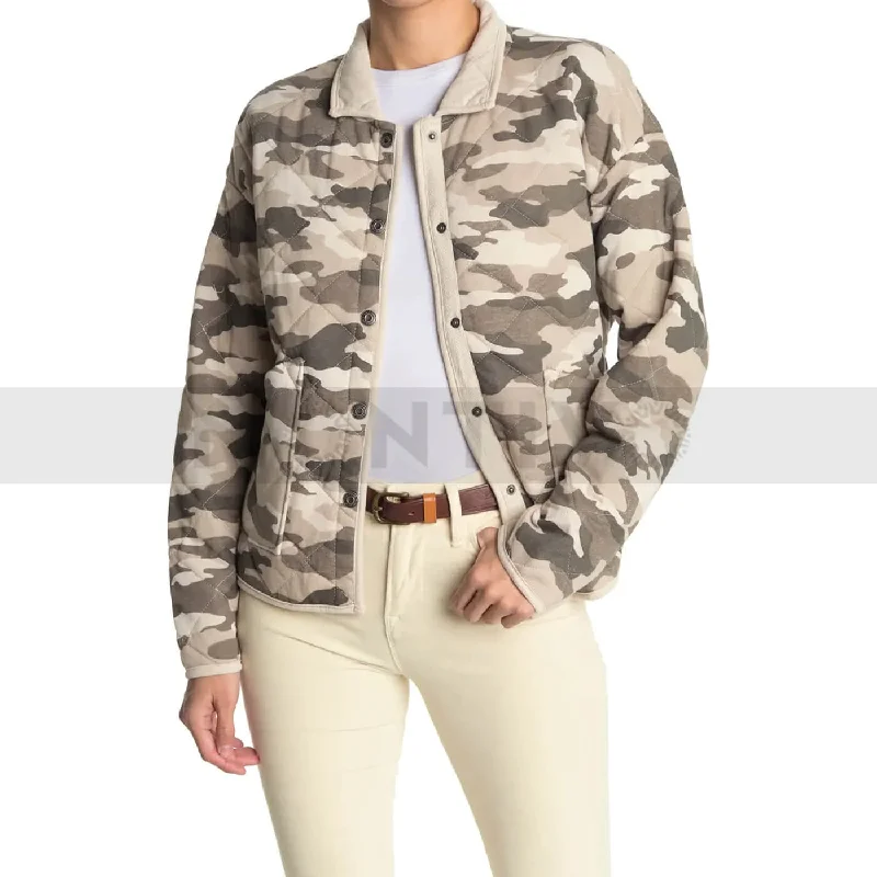 Kensie Green Camo Quilted Jacket V-Neck Jacket Boat Neck Jacket Square Neck Jacket