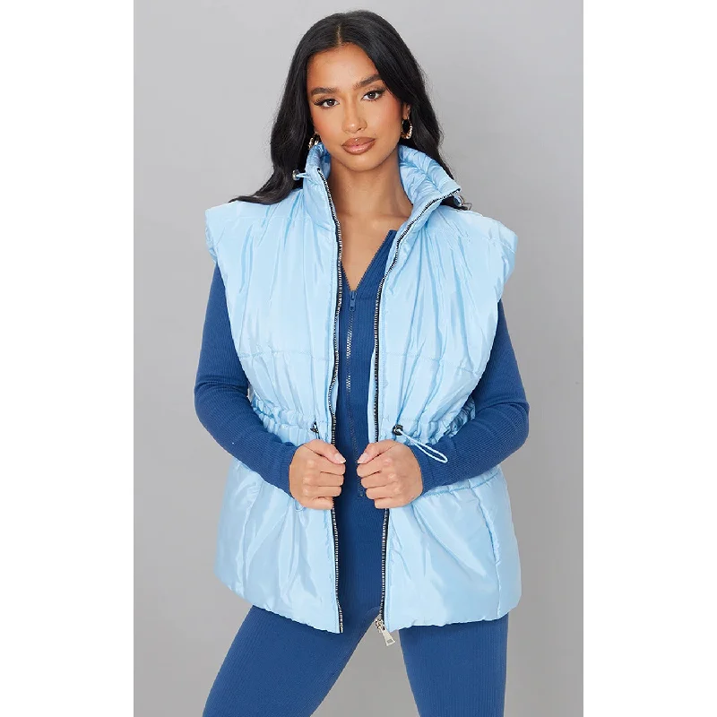 Blue Pocket Front Toggle Waist Jacket Mesh Jacket Canvas Jacket Denim Jacket