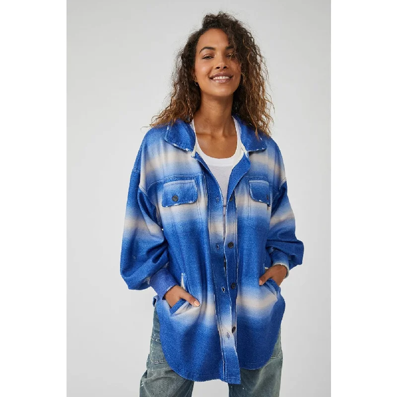 Deep Sea Oversized Shirt Jacket Welt Pockets Slit Pockets Flap Pockets