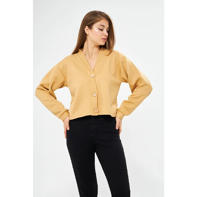 Yellow Textured Jacket Cardigan Belted Jacket Elasticated Jacket Padded Jacket