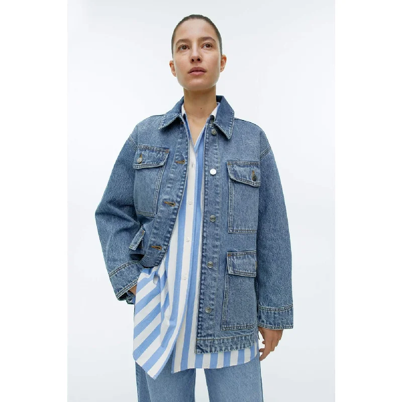 Blue Washed Oversized Denim Jacket Bomber Jacket Anorak Windbreaker