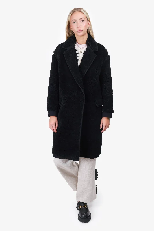 AllSaints Black Shearling Coat Size S Classic Riding Jacket