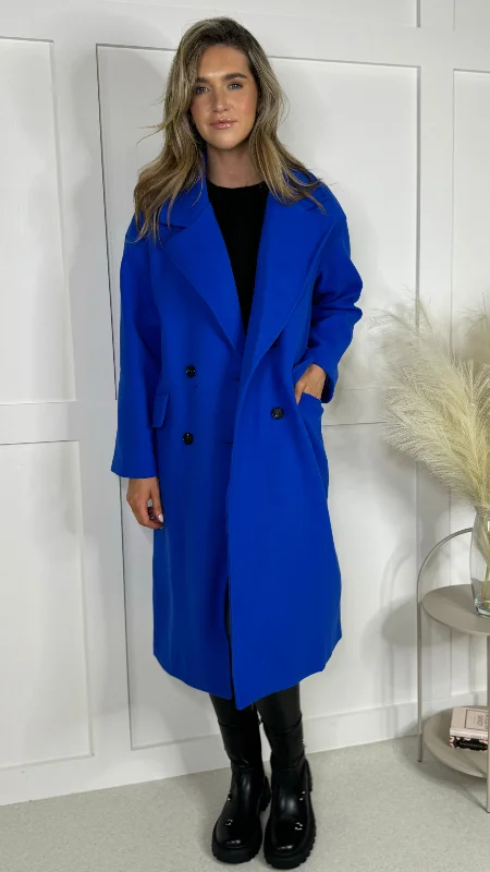 Arielle Blue Midi Length Coat Cozy Fleece Hoodie