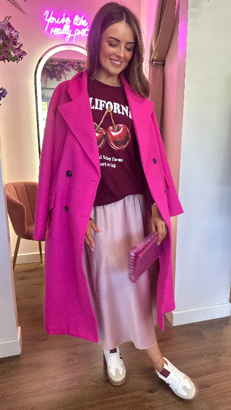 Arielle Pink Midi Length Coat Classic Trench Coat