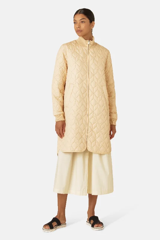 Padded Quilt Coat - Beige Checkered Wool Shacket