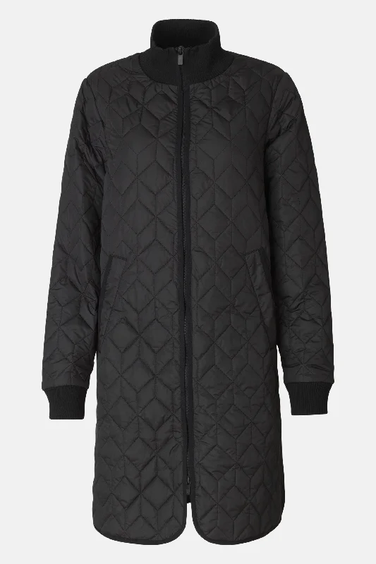 Padded Quilt Coat - Black Puff Sleeve Overcoat