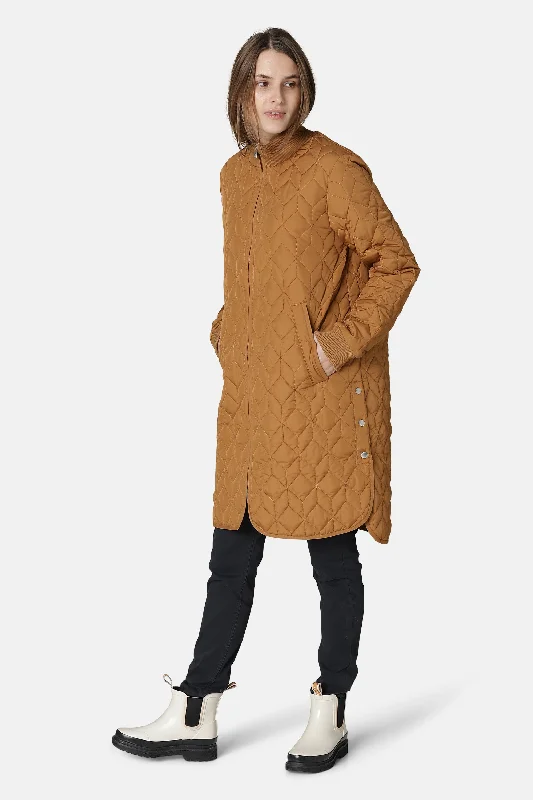 Padded Quilt Coat - Cashew Stretch Fit Moto Jacket