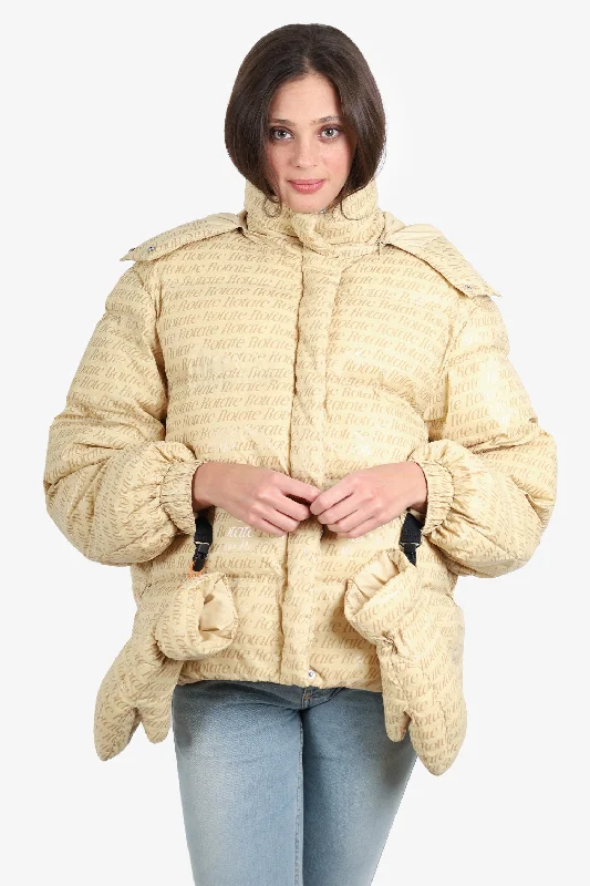 Birger Christensen Yellow Puffer Coat with Detachable Mittens Size M Puff Sleeve Blazer