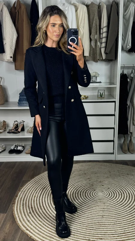 Camilla Black Collared Gold Button Detail Coat Fashionable Blazer Coat