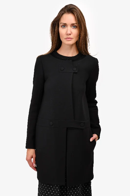 Chloe Black Wool Oversized Button Detail Coat Size 38 Softshell Outdoor Jacket