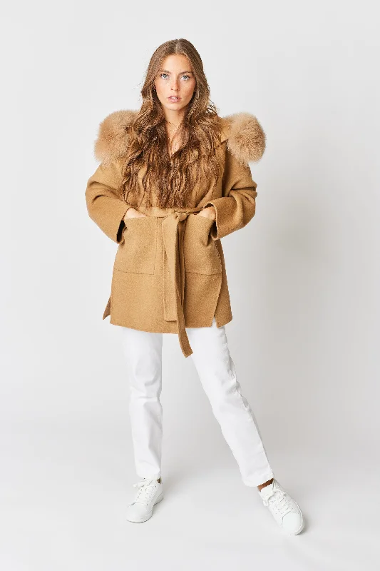 Constance Cashmere Coat - Camel Hooded Raincoat Women