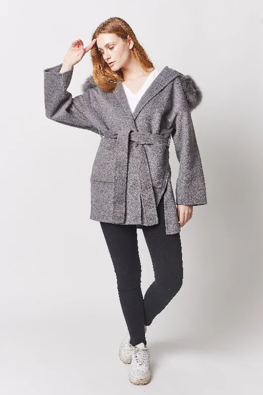 Constance Cashmere Coat - Grey Plaid Checkered Coat