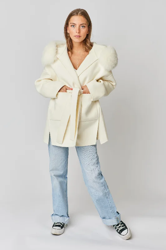 Constance Cashmere Coat - Ivory Stretchy Active Jacket