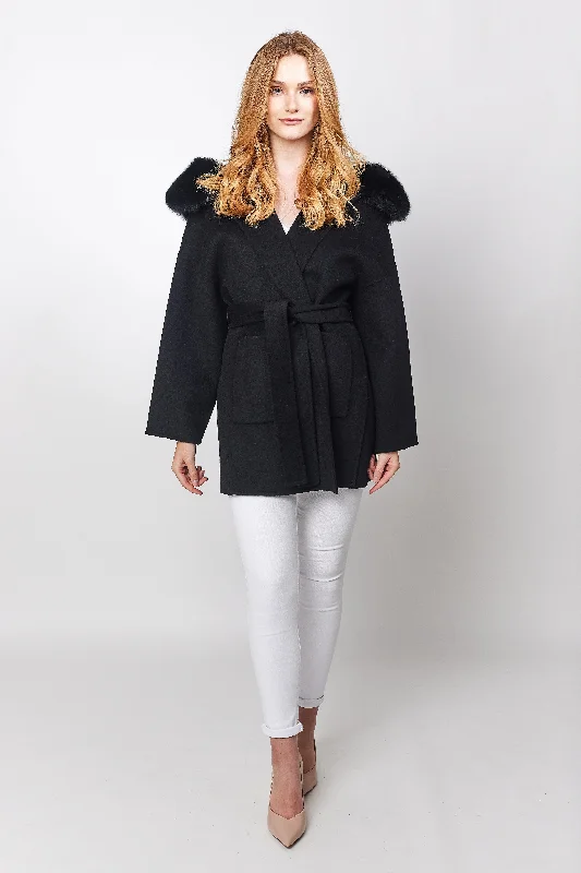 Constance Cashmere Coat - Black Elegant Cape Blazer