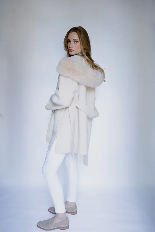 Constance Faux Fur Cashmere Coat  - Cream Plush Faux Fur Bolero