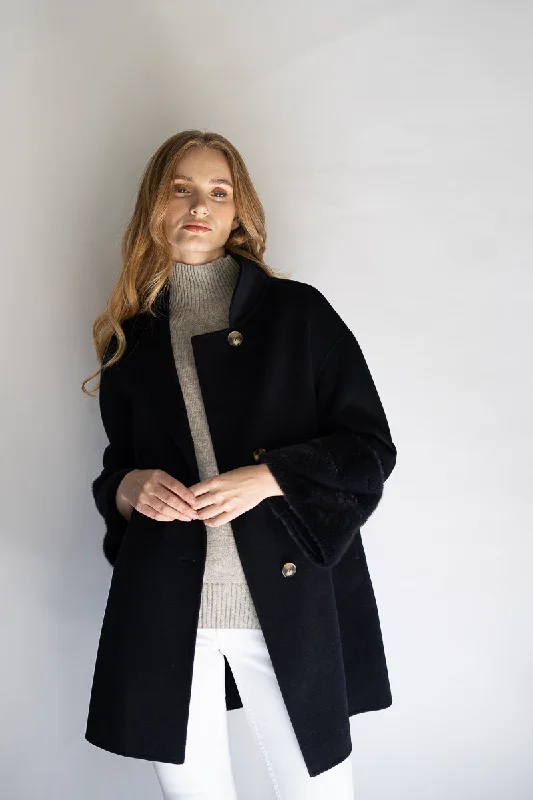 Faubourg Cashmere Coat - Navy Blue Puff Sleeve Blazer