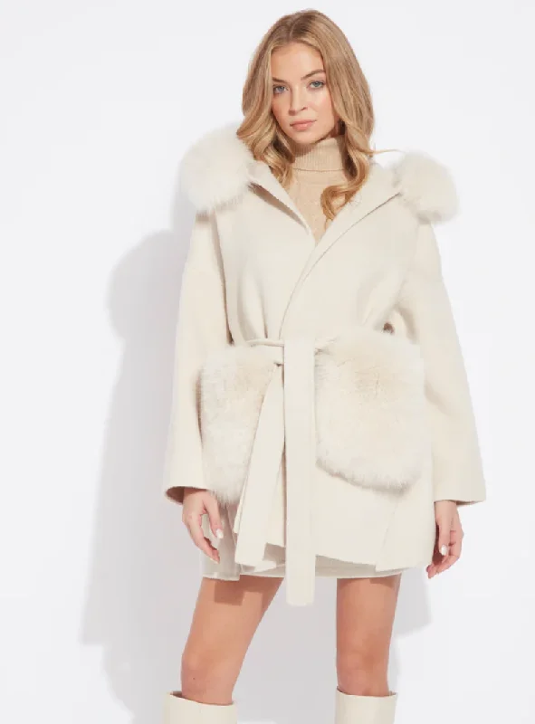 Olympia Cashmere Coat - Cream Suede Fringe Jacket