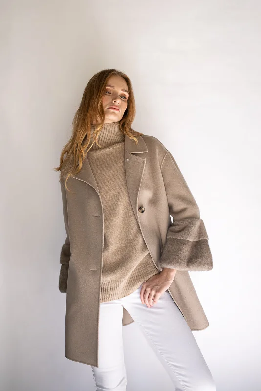 Faubourg Cashmere Coat - Greige Button-Up Cardigan Coat