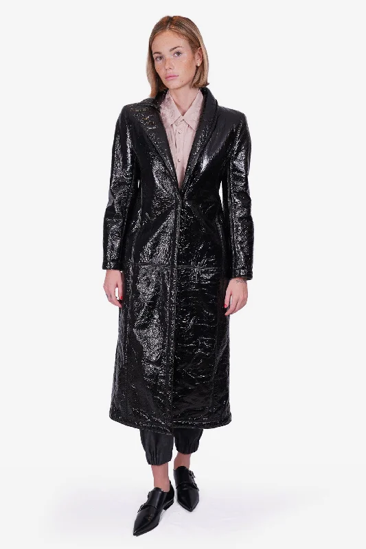 Fendi Black Patent Lamb Fur Single Breasted Coat Size 36 Cropped Fleece Jacket