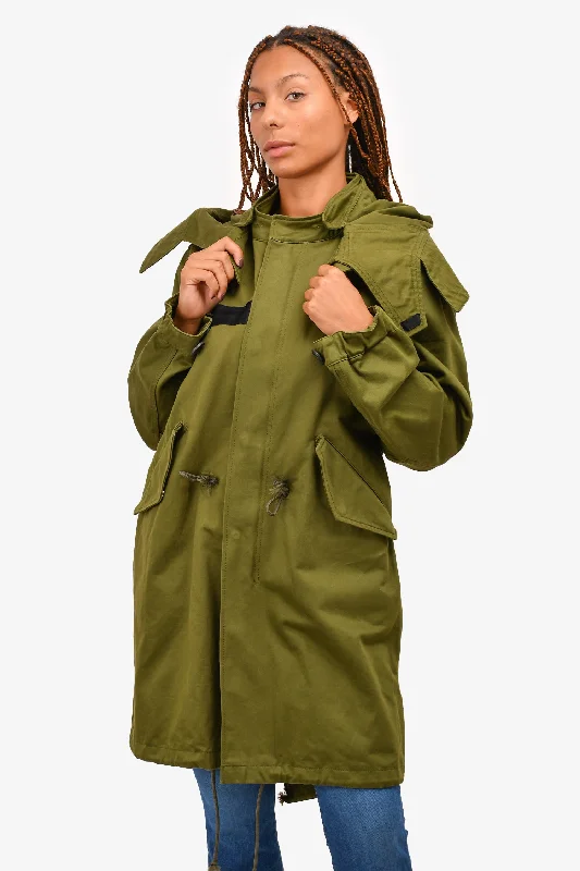 Givenchy Green Military Parka Coat with Multicolour Print Size 48 Mens Warm Hooded Poncho