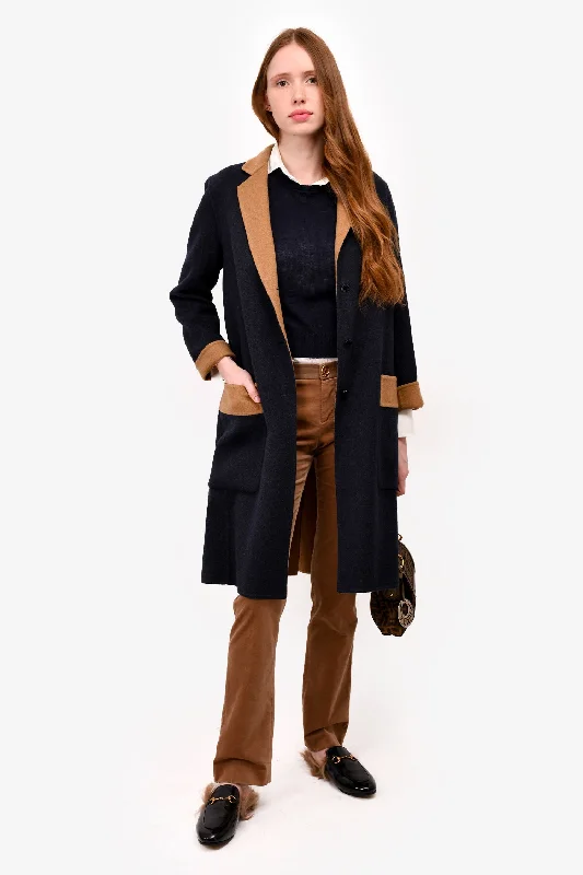 Hermes Charcoal Grey/Beige Cashmere Coat Size 38 Drape Front Waterfall Coat
