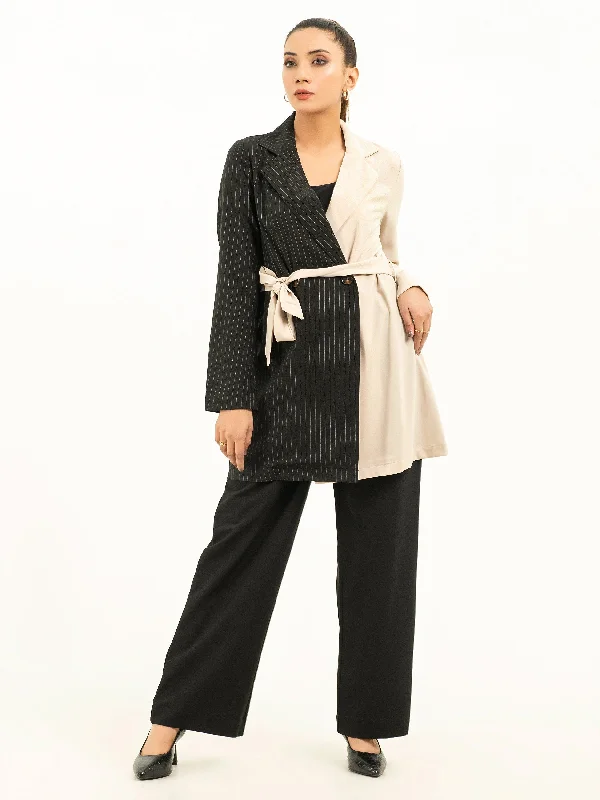 Two Tone Coat Puff Sleeve Overcoat