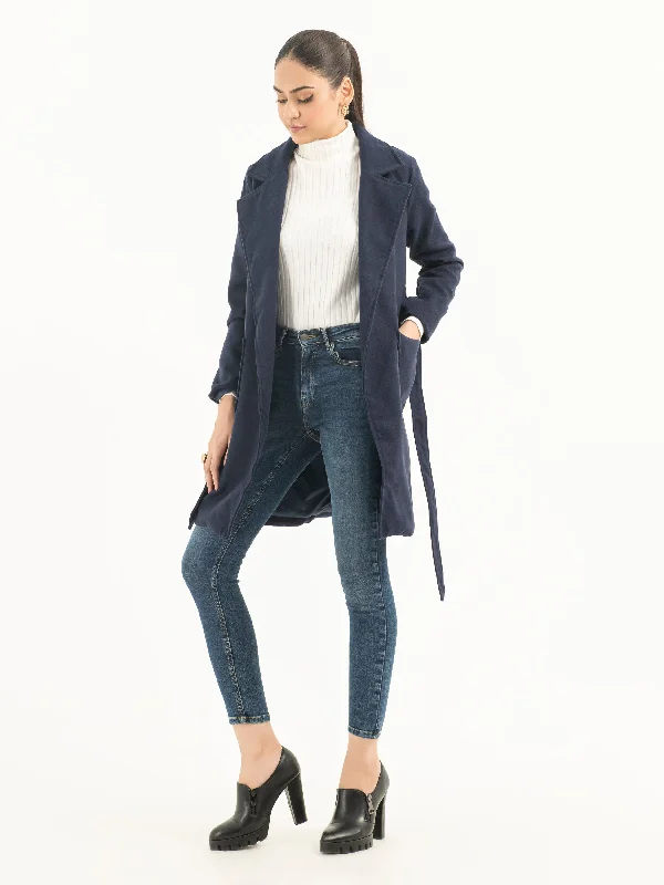 Belted Long Coat Open-Knit Duster Coat