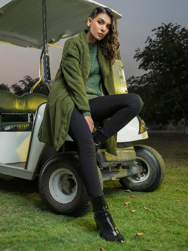 Belted Woolen Coat Checkered Wool Shacket