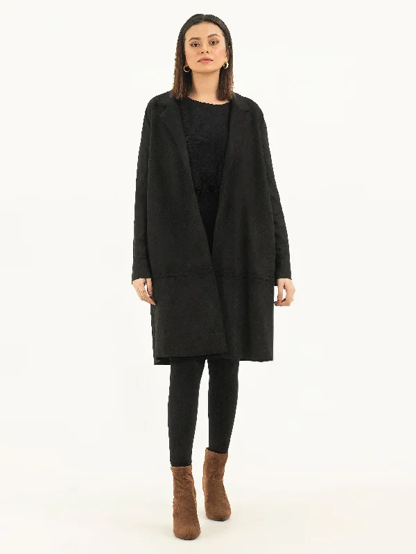 Suede Long Coat A-Line Swing Coat