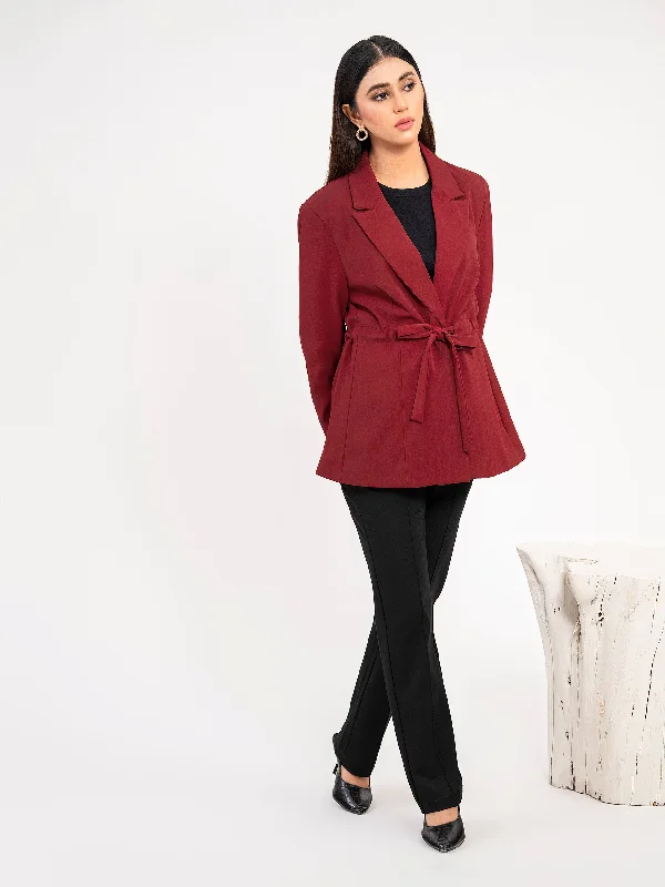 Belted Coat Ruched Sleeve Blazer