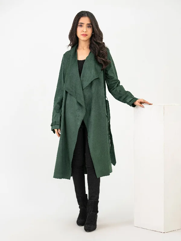 Suede Coat Puff Shoulder Coat