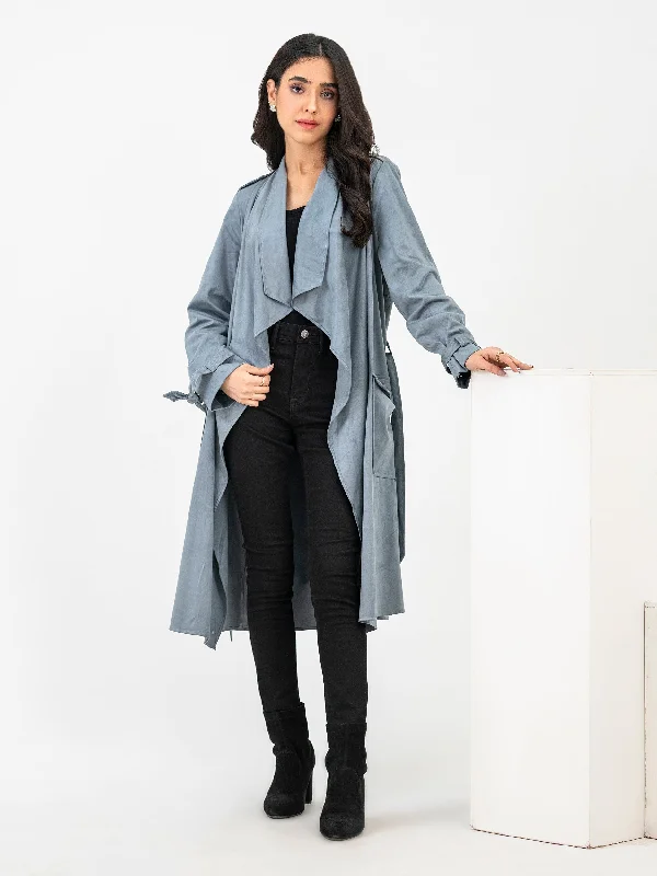 Suede Coat Knit Longline Duster