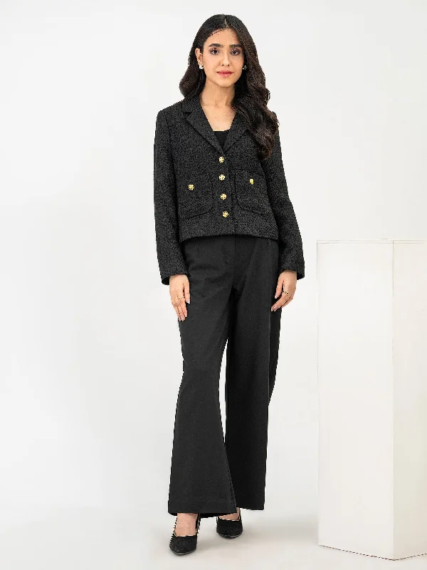 Woven Coat Draped Collar Cardigan