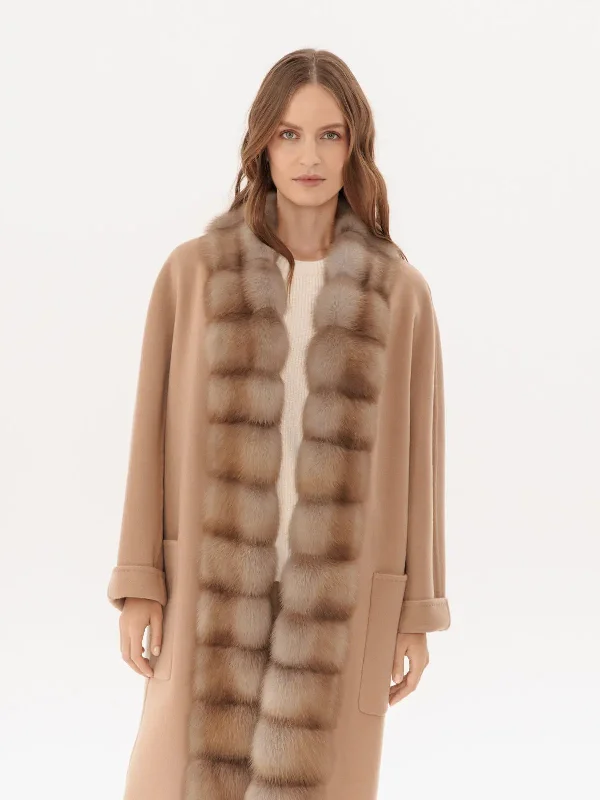 Cashmere coat with marten trim Plush Faux Fur Bolero