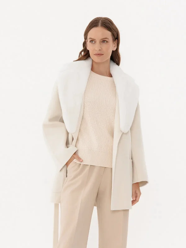 Cashmere coat with mink classic collar Soft Flannel Shacket