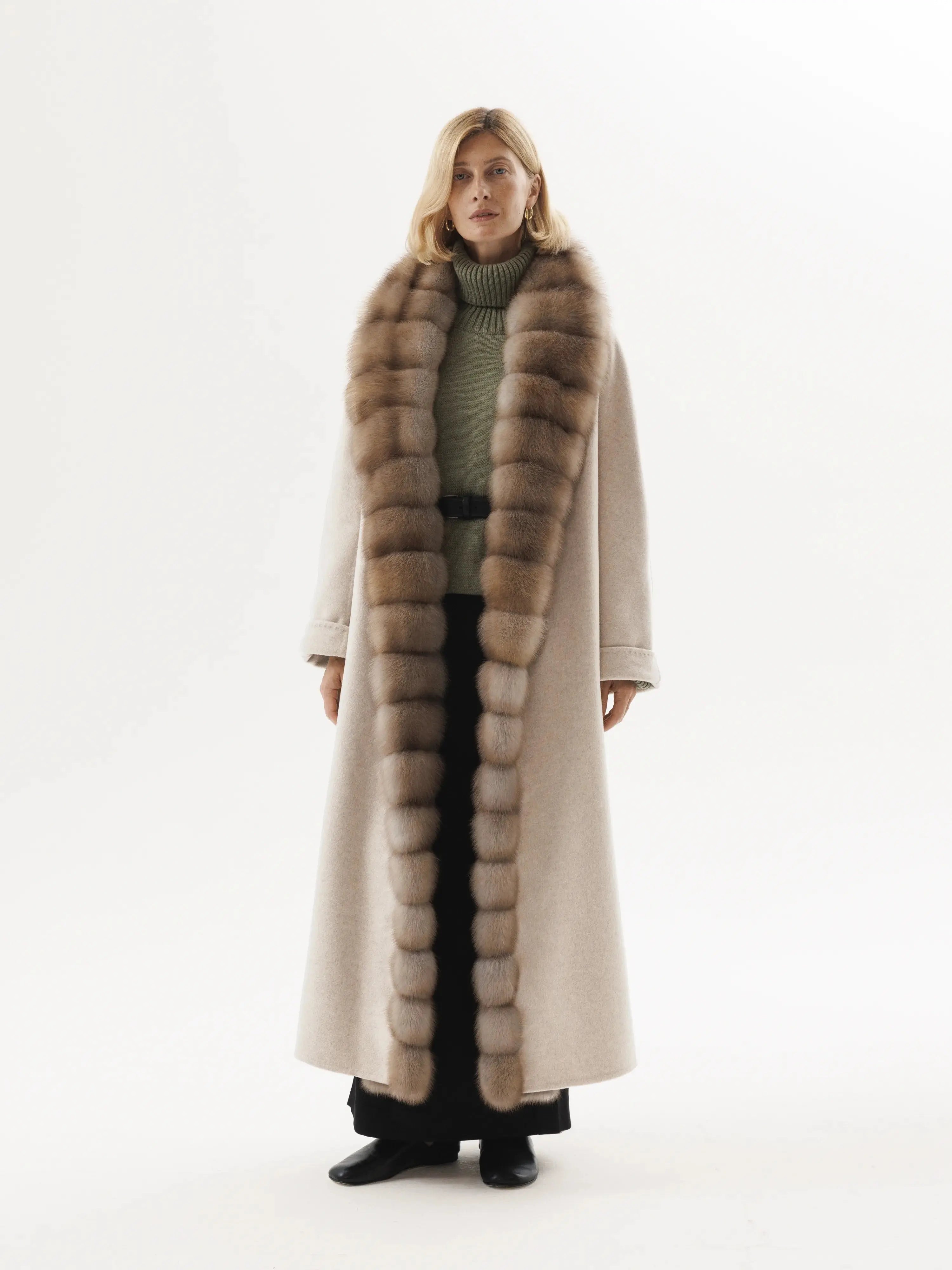 Cashmere coat with marten fur collar Ultra-Light Down Coat