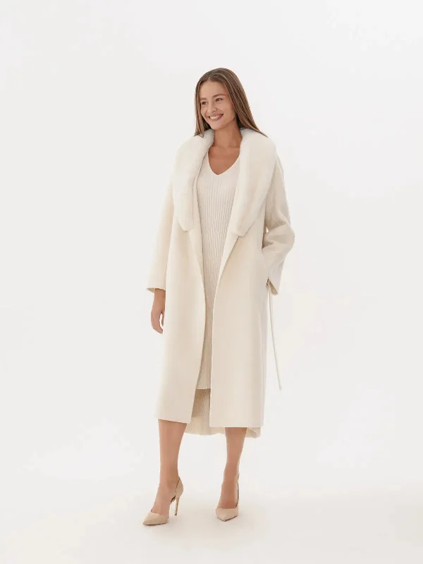 Cashmere coat with one piece English sable fur collar Embroidered Kimono Coat