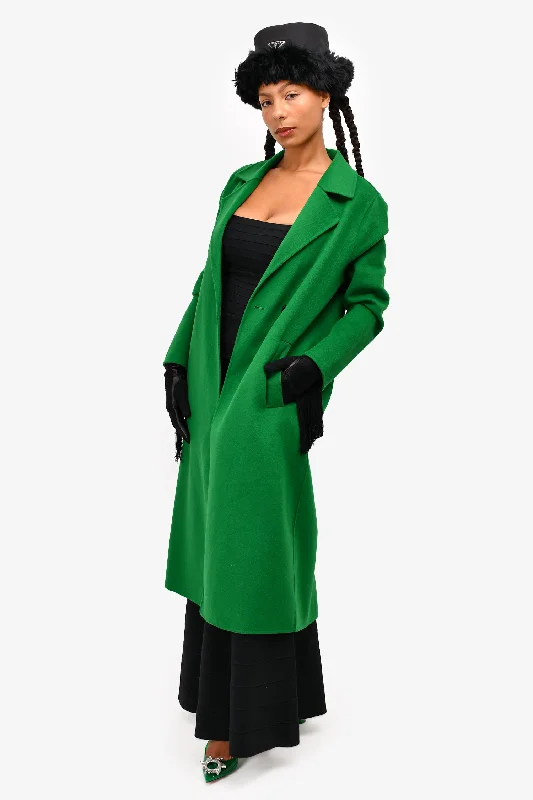 LAMARQUE Green Wool Blend 'Vanessa' Coat with Waist Tie Size S Oversized Teddy Coat