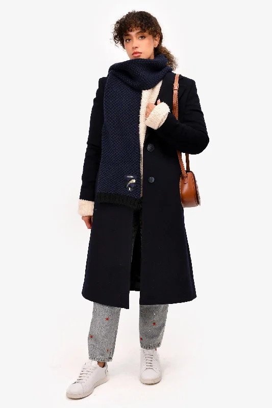 Loro Piana Vintage Navy Blue Virgin Wool Single Breasted Coat Size 10 US Puffy Insulated Vest