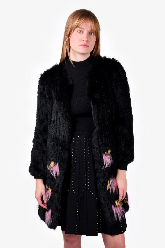 Love Token Black Rabbit knit Coat with Yellow/Purple Detail Size S Fitted Tailored Blazer