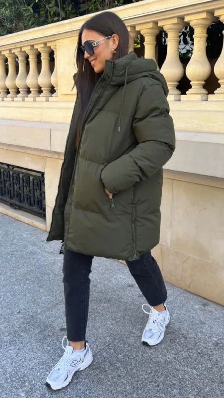 Mako Khaki Puffer Coat Quilted Puffer Jacket