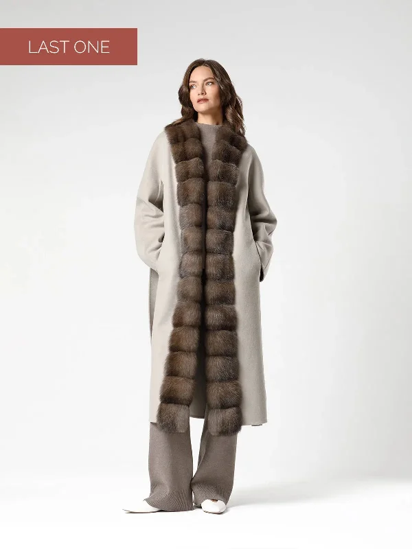 Olive cashmere coat with sable fur trim from Barguzin Fur-Trimmed Winter Coat