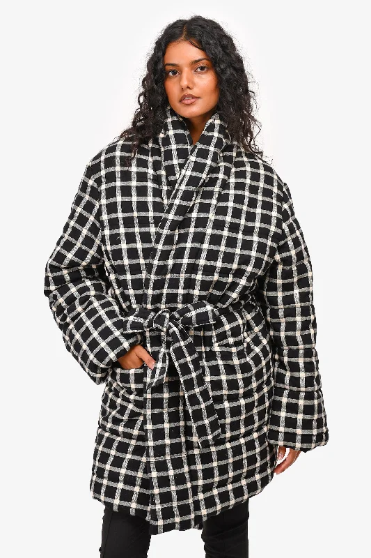 Mara Hoffman Black Plaid Coat Size M Luxe Satin Long Coat