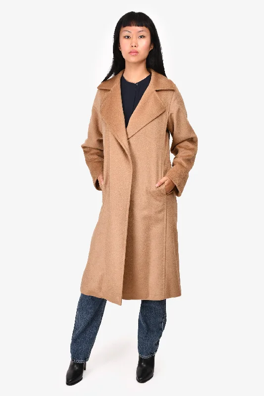 Max Mara Camel Long Sleeve Belted Coat Size 34 Ultra-Soft Sherpa Vest