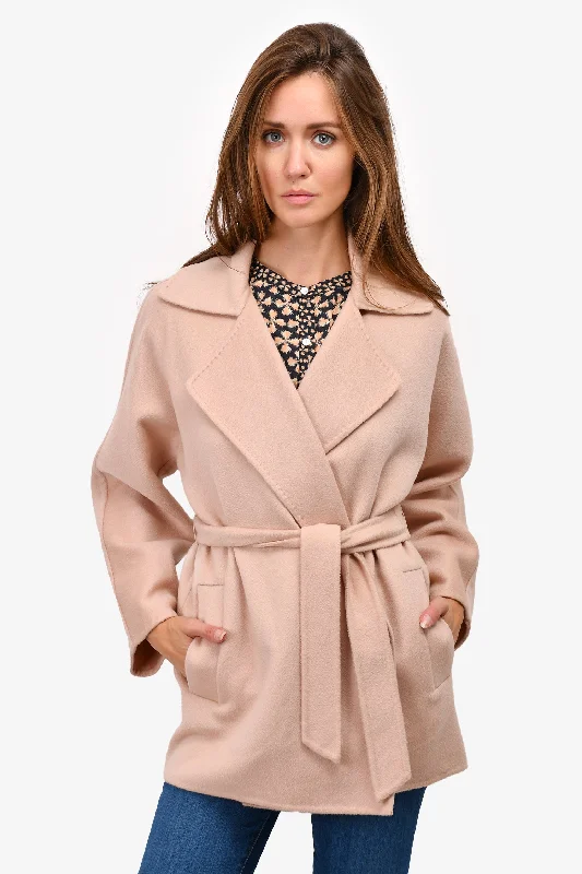 Max Mara Pink Cashmere Short Wrap Coat Size 4 US Lightweight Utility Jacket
