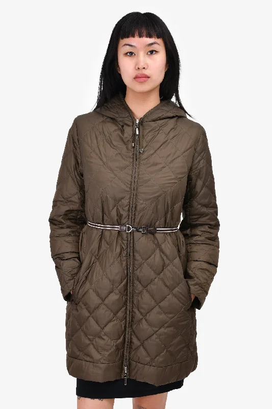 Max Mara The Cube Green Quilted Reversible Padded Coat Size 8 US Cropped Moto Jacket