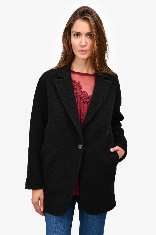 MM6 Maison Margiela Black Wool Single Breasted Mid Length Coat Size 36 Fuzzy Sherpa Pullover