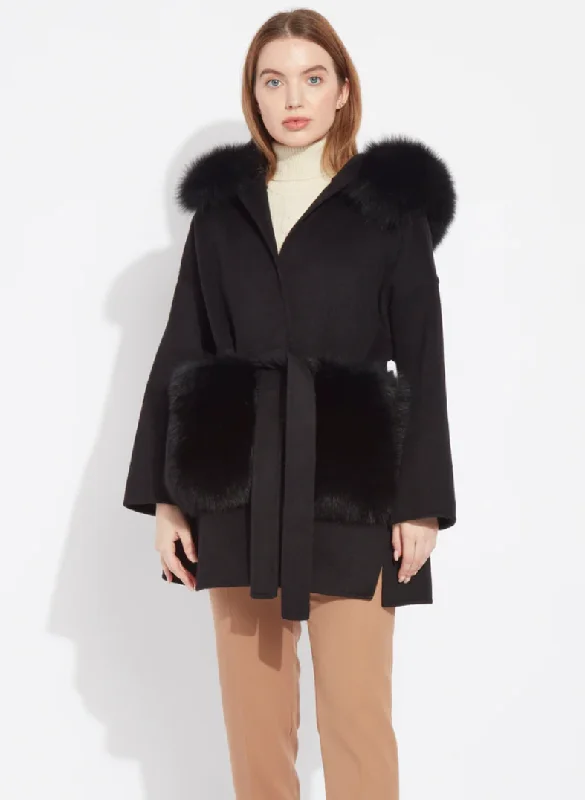 Olympia Cashmere Coat - Black Zipper Front Biker Jacket